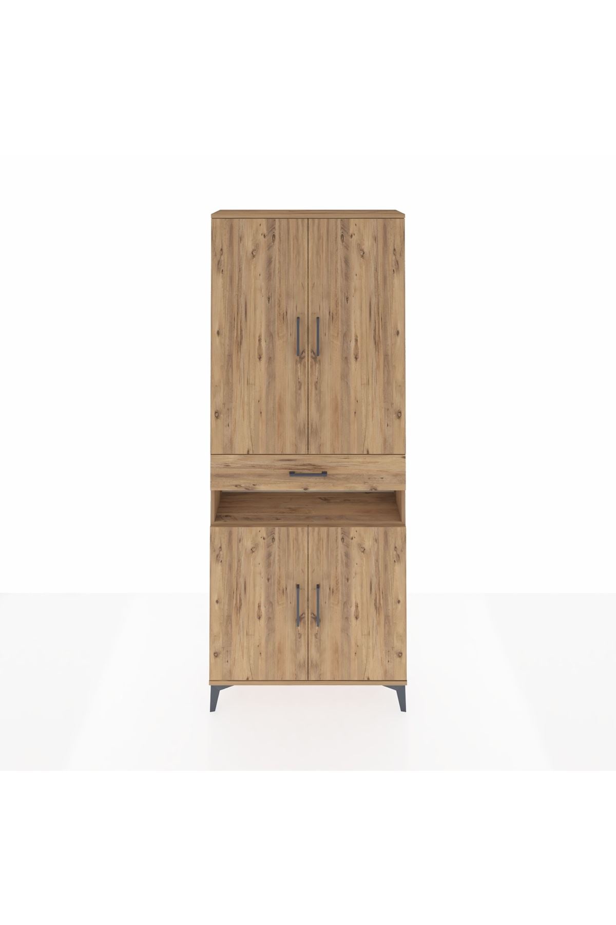 Arges Dolap 5 Raflı Tek Çekmeceli 4 Kapaklı 88x30x221 Çam-Çam