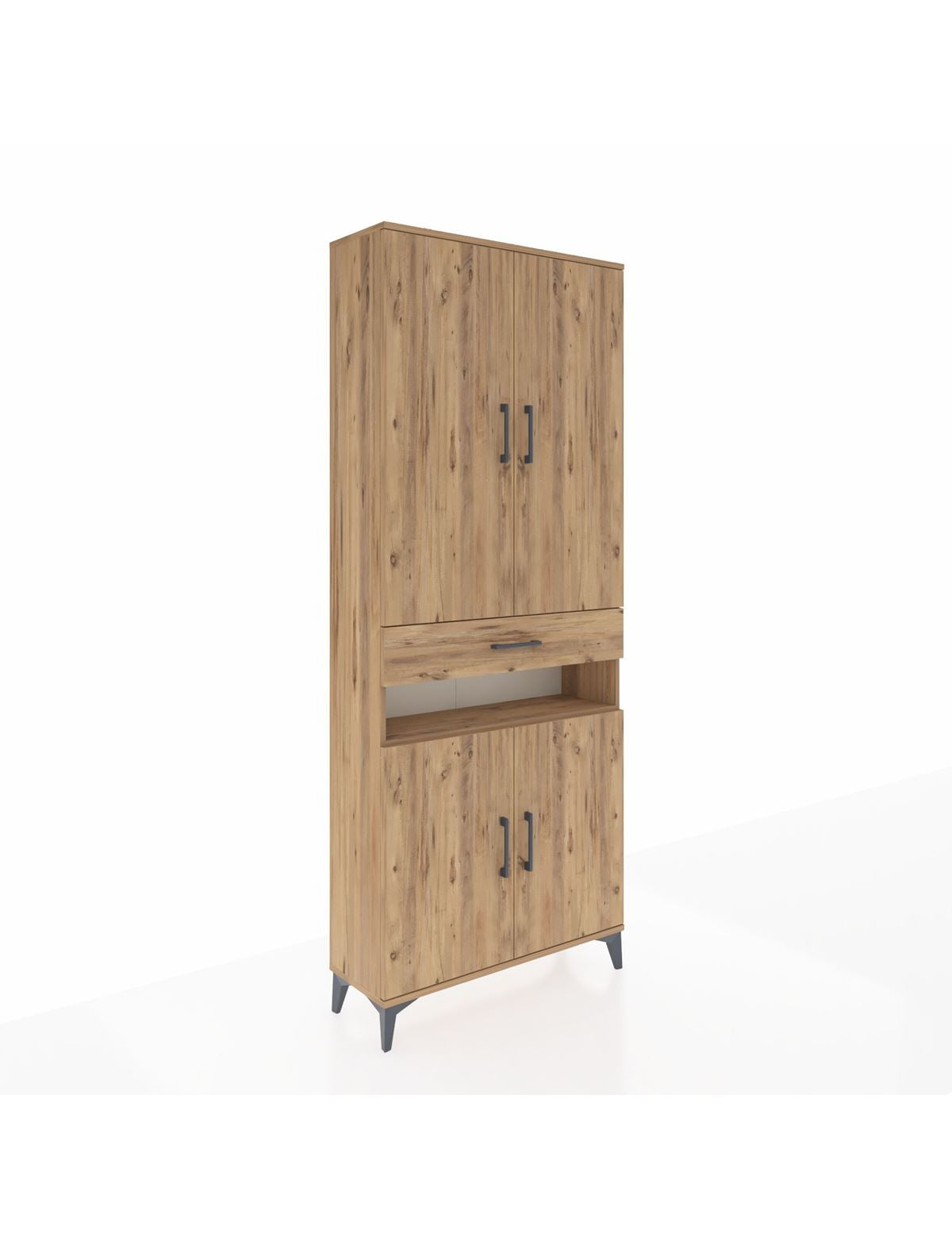 Arges Dolap 5 Raflı Tek Çekmeceli 4 Kapaklı 88x30x221 Çam-Çam