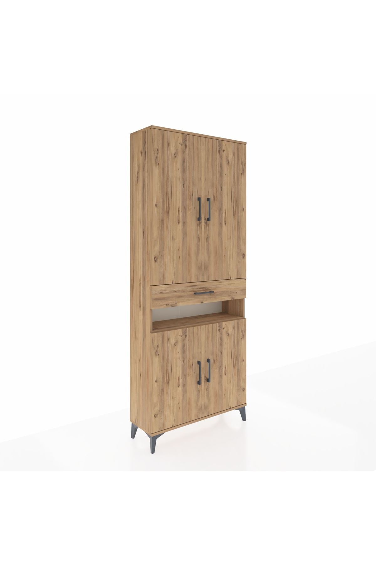 Arges Dolap 5 Raflı Tek Çekmeceli 4 Kapaklı 88x30x221 Çam-Çam