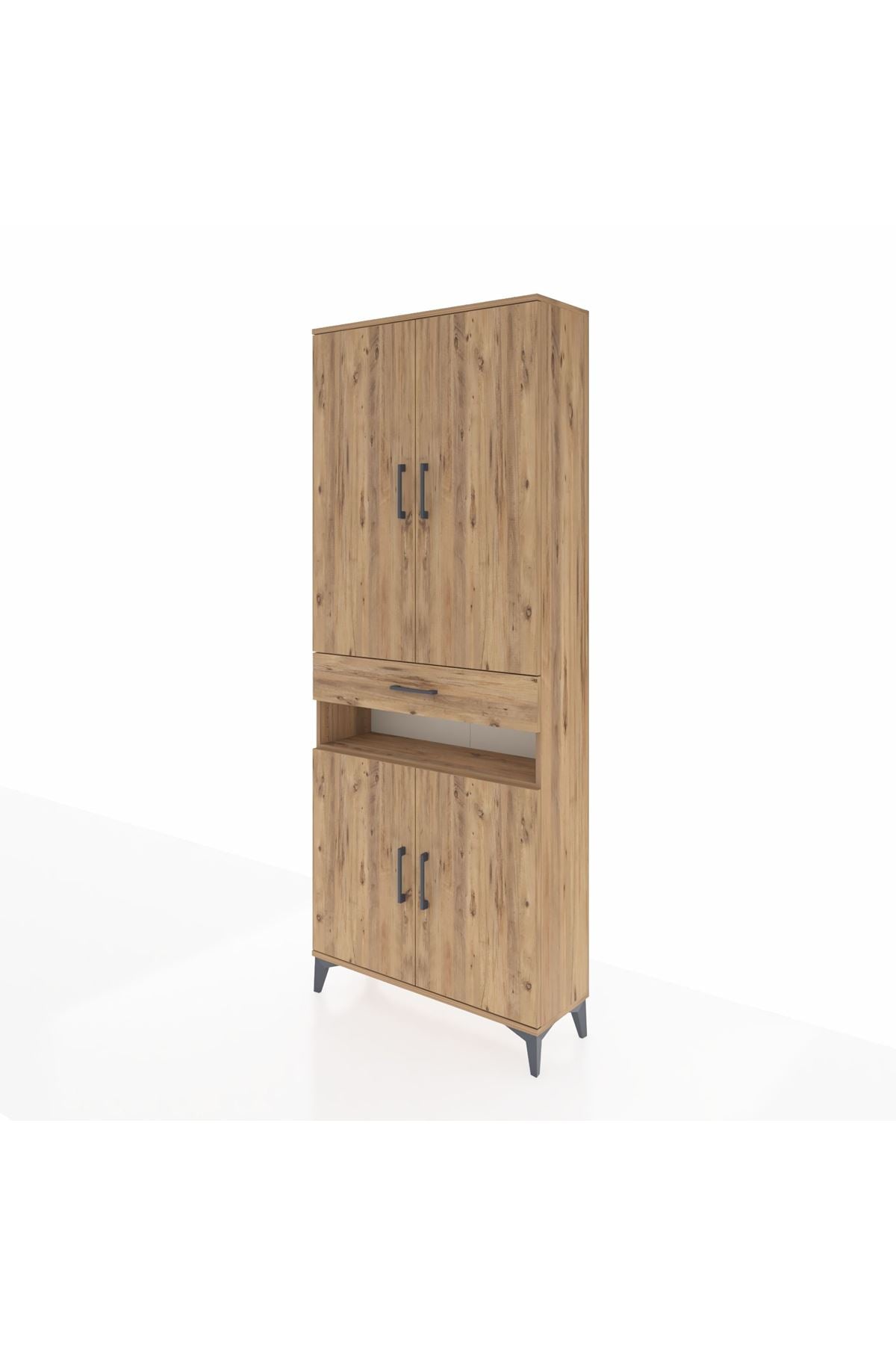 Arges Dolap 5 Raflı Tek Çekmeceli 4 Kapaklı 88x30x221 Çam-Çam