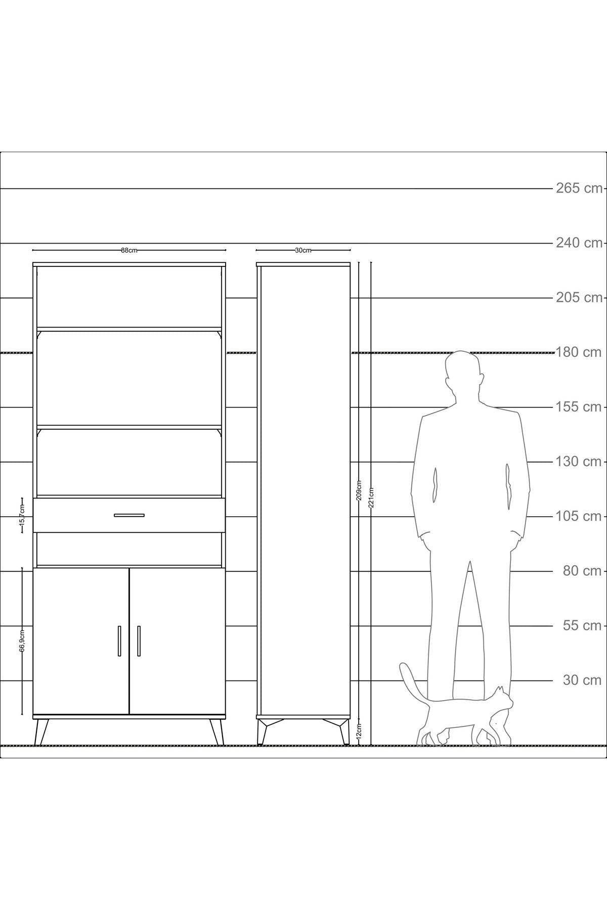 Arges Dolap 5 Raflı Tek Çekmeceli 2 Kapaklı 88x30x221 Aytaşı-Çam