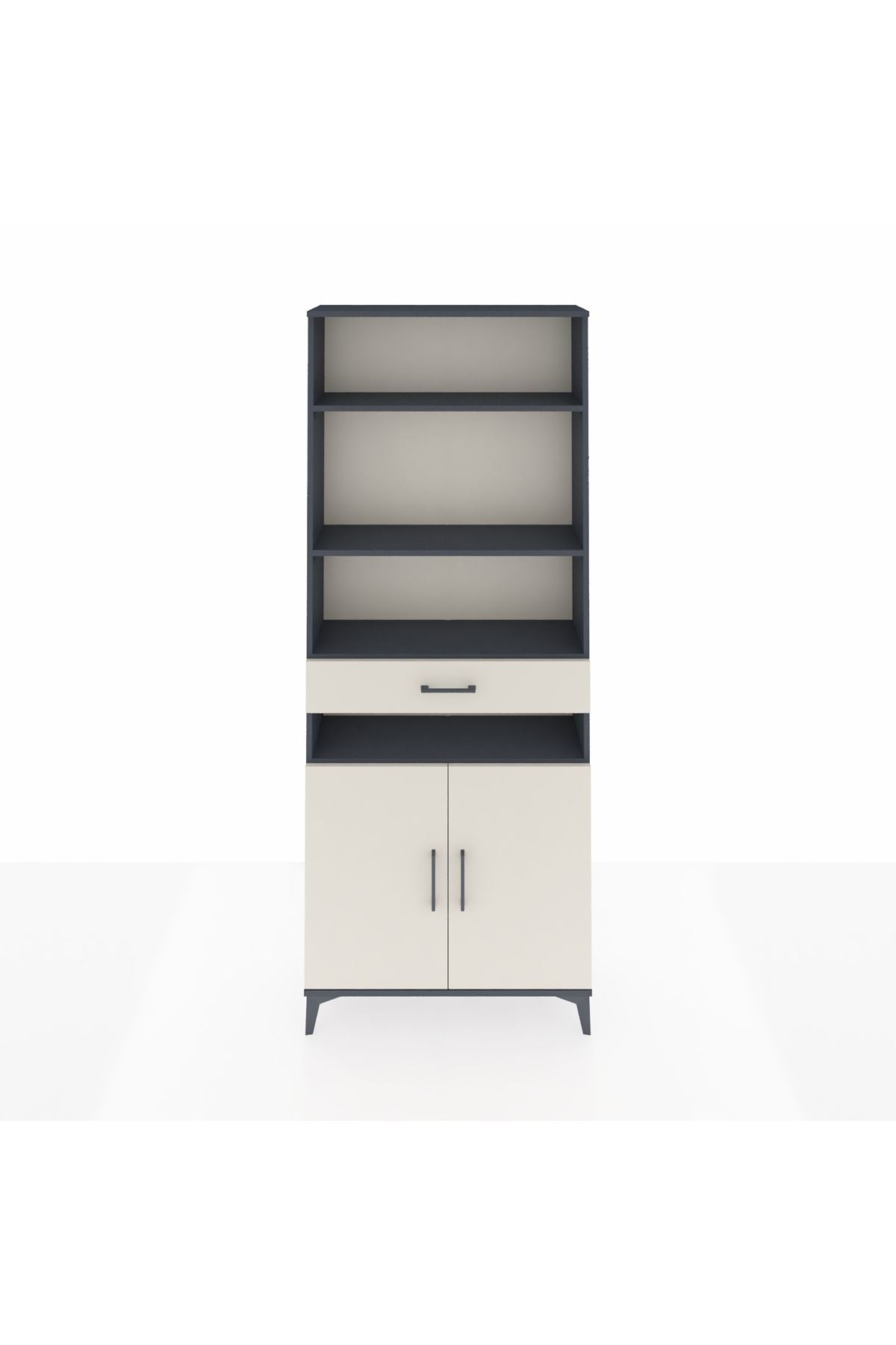 Arges Dolap 5 Raflı Tek Çekmeceli 2 Kapaklı 88x30x221 Antrasit-Aytaşı