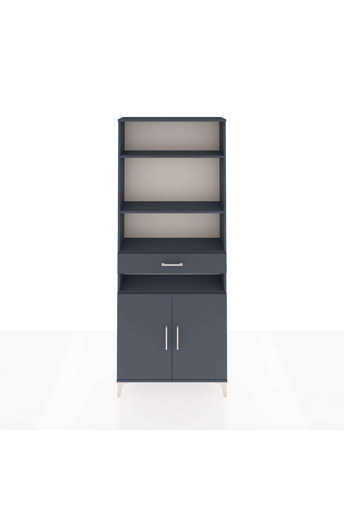 Arges Dolap 5 Raflı Tek Çekmeceli 2 Kapaklı 88x30x221 Antrasit-Antrasit