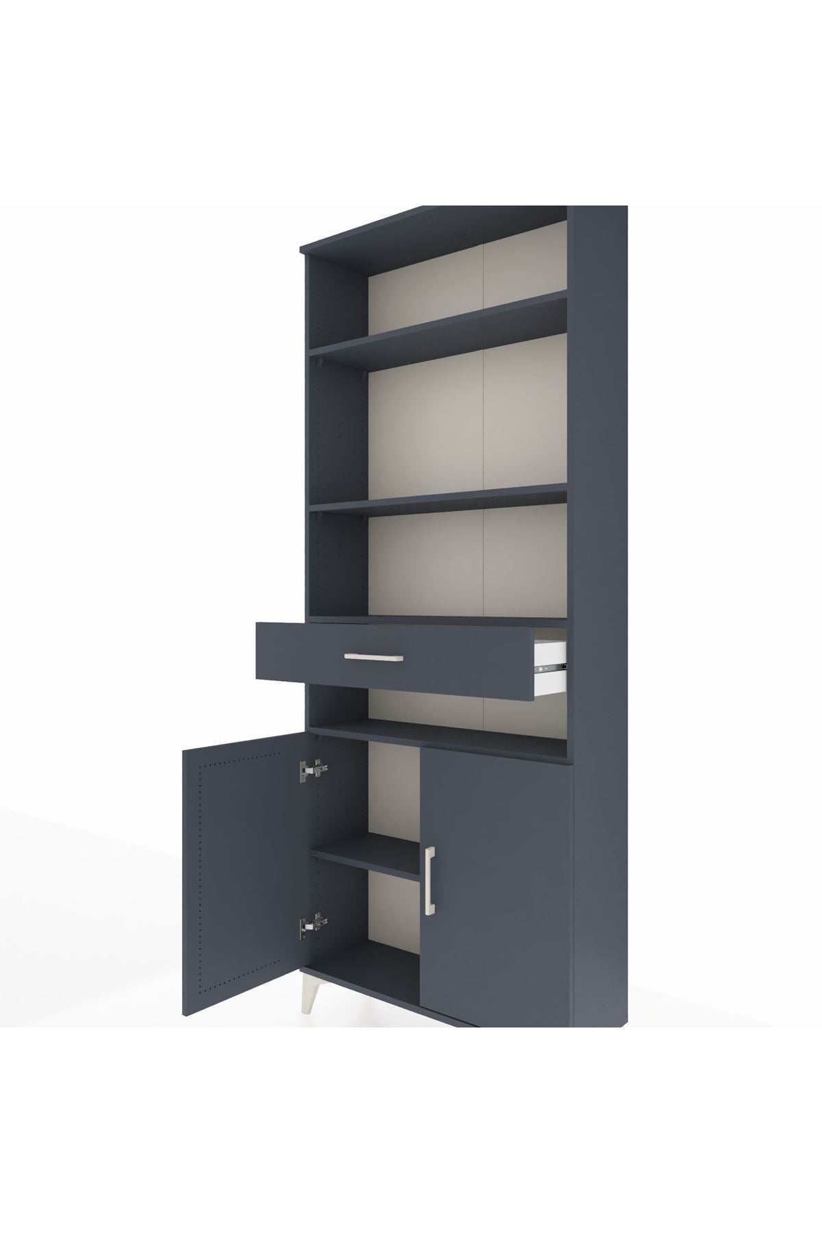 Arges Dolap 5 Raflı Tek Çekmeceli 2 Kapaklı 88x30x221 Antrasit-Antrasit