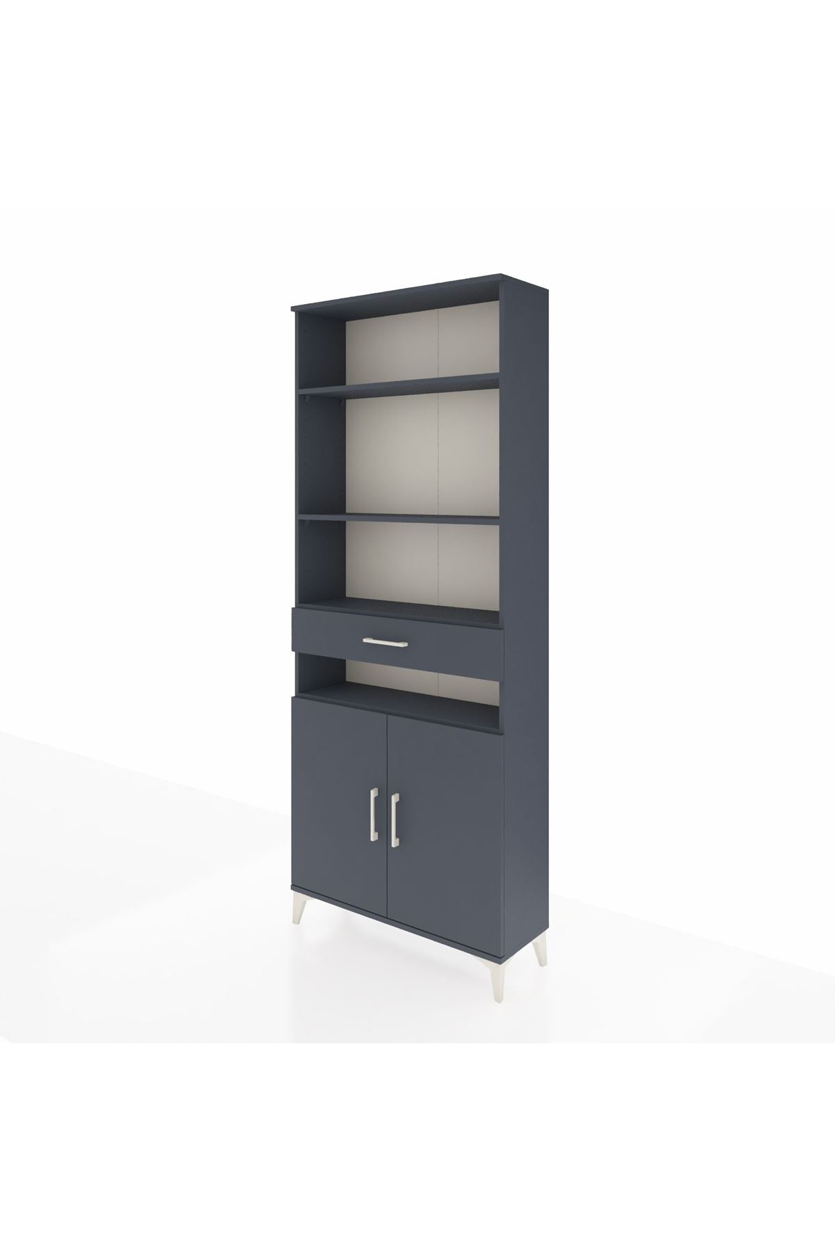 Arges Dolap 5 Raflı Tek Çekmeceli 2 Kapaklı 88x30x221 Antrasit-Antrasit