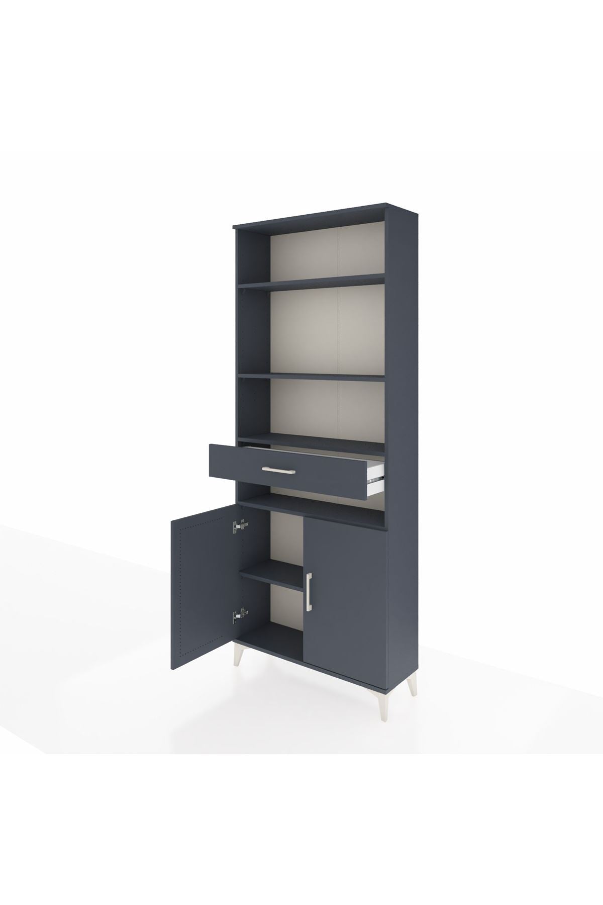 Arges Dolap 5 Raflı Tek Çekmeceli 2 Kapaklı 88x30x221 Antrasit-Antrasit