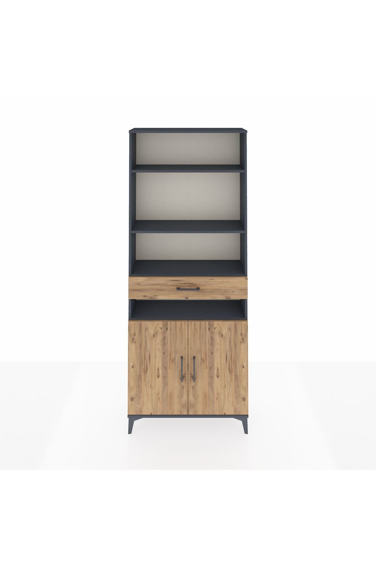 Arges Dolap 5 Raflı Tek Çekmeceli 2 Kapaklı 88x30x221 Antrasit-Çam