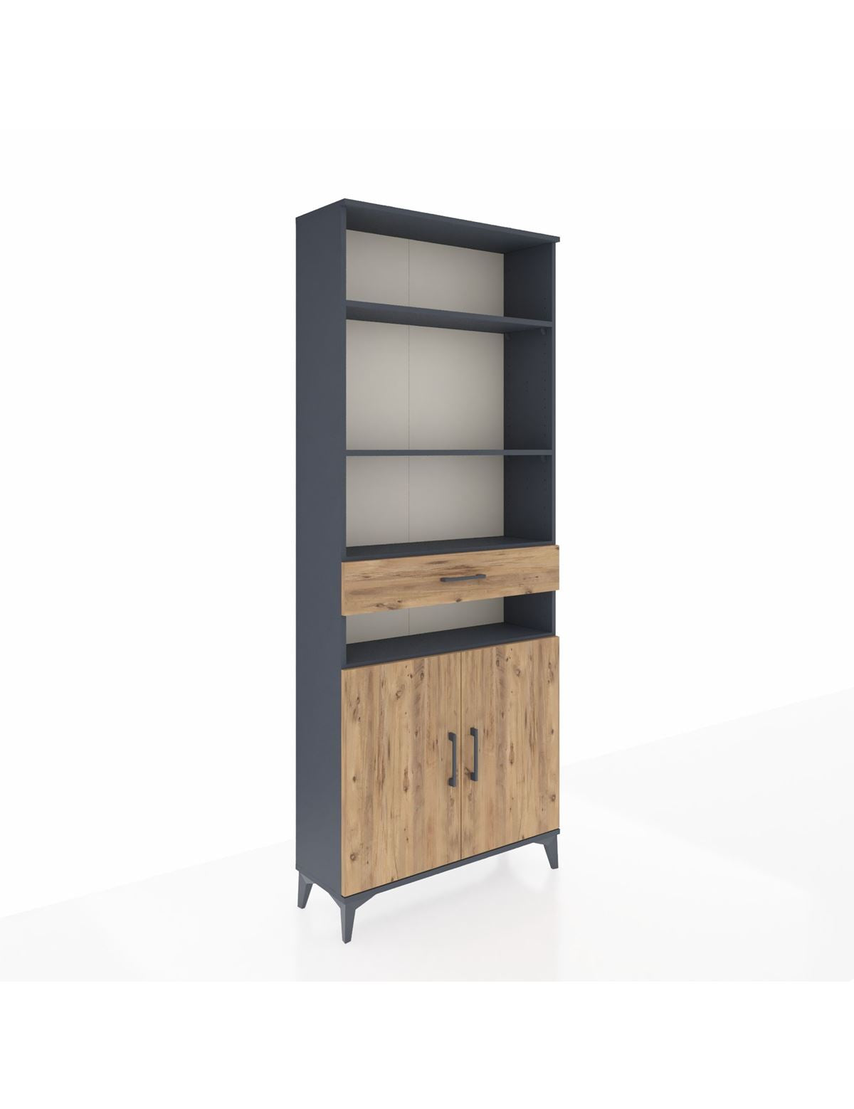 Arges Dolap 5 Raflı Tek Çekmeceli 2 Kapaklı 88x30x221 Antrasit-Çam