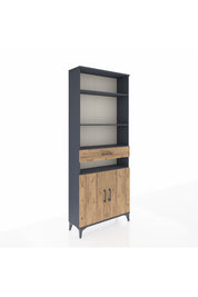 Arges Dolap 5 Raflı Tek Çekmeceli 2 Kapaklı 88x30x221 Antrasit-Çam