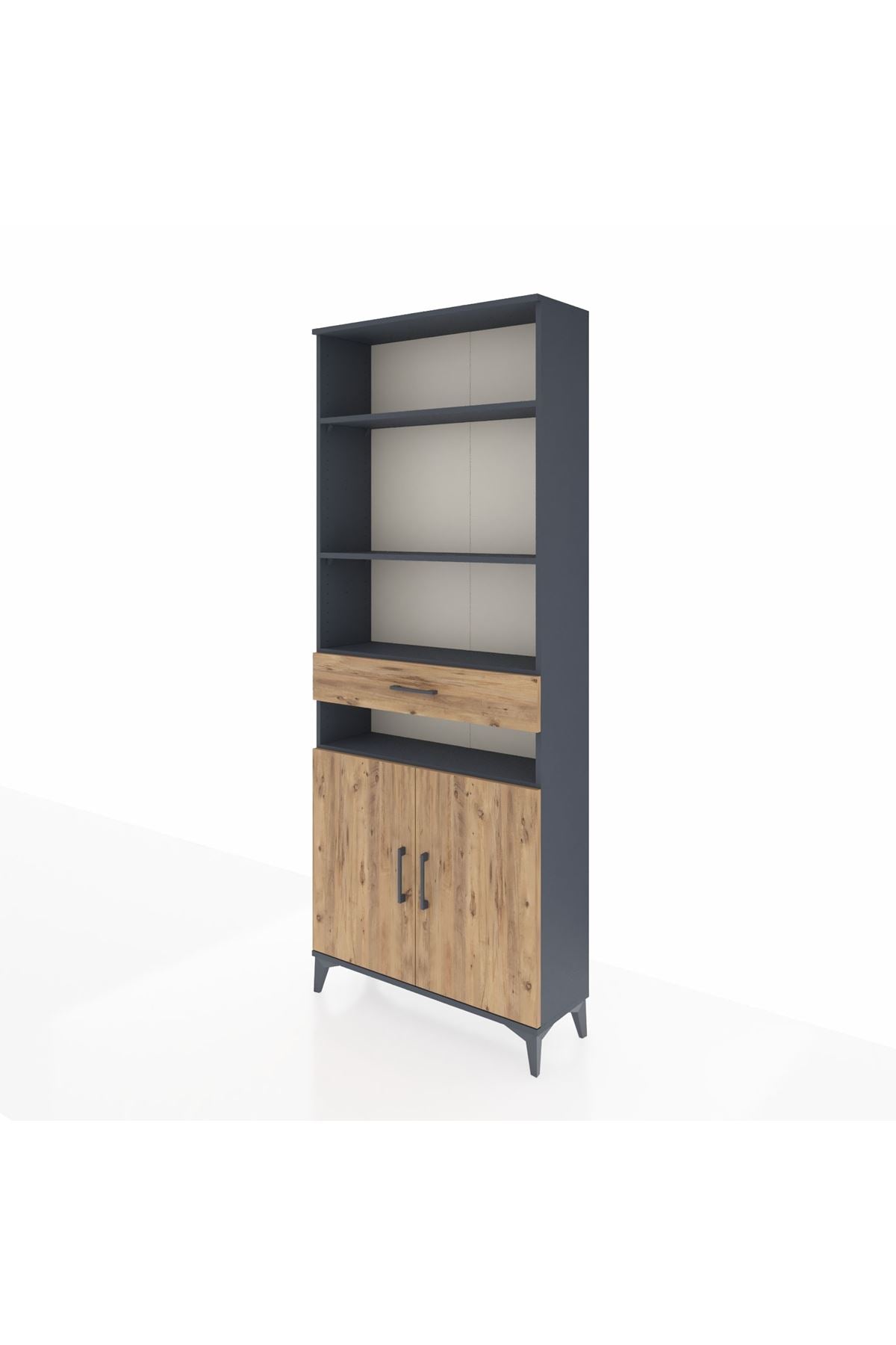 Arges Dolap 5 Raflı Tek Çekmeceli 2 Kapaklı 88x30x221 Antrasit-Çam