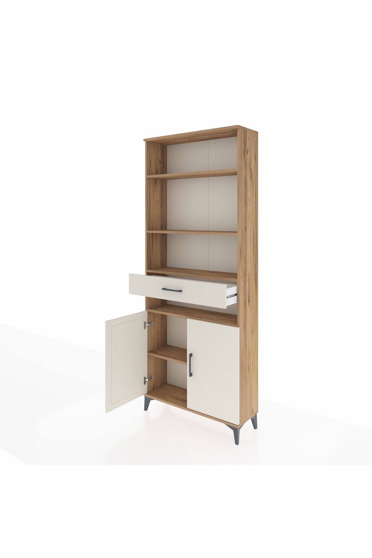 Arges Dolap 5 Raflı Tek Çekmeceli 2 Kapaklı 88x30x221 Çam-Aytaşı