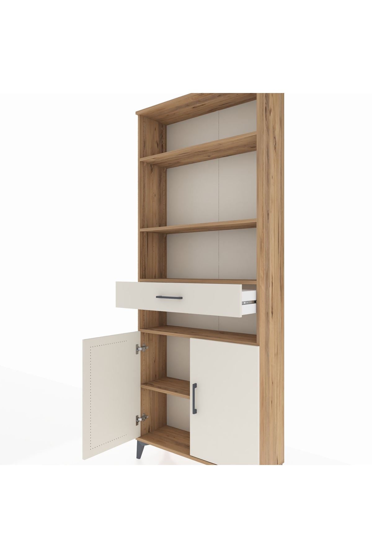 Arges Dolap 5 Raflı Tek Çekmeceli 2 Kapaklı 88x30x221 Çam-Aytaşı