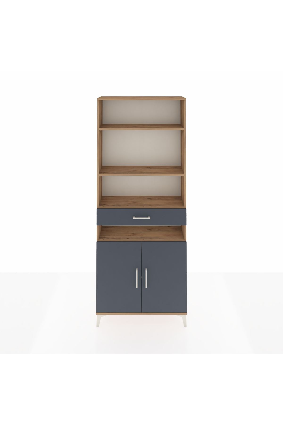 Arges Dolap 5 Raflı Tek Çekmeceli 2 Kapaklı 88x30x221 Çam-Antrasit