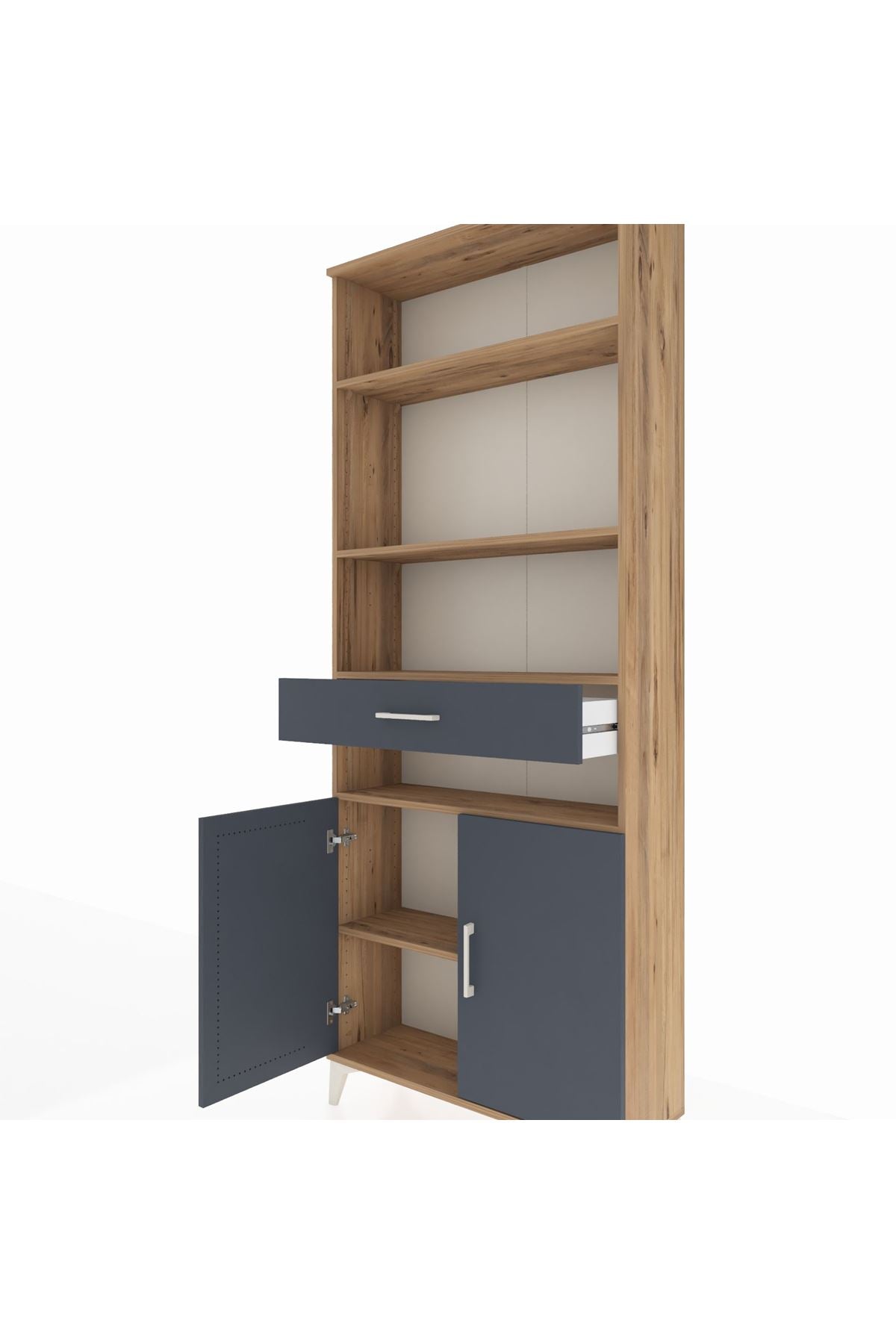 Arges Dolap 5 Raflı Tek Çekmeceli 2 Kapaklı 88x30x221 Çam-Antrasit