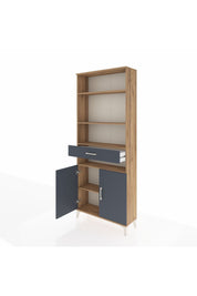 Arges Dolap 5 Raflı Tek Çekmeceli 2 Kapaklı 88x30x221 Çam-Antrasit