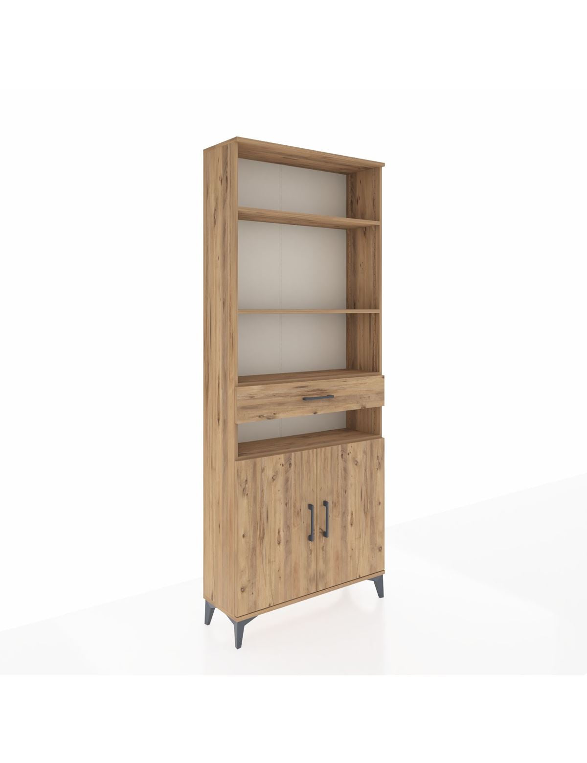 Arges Dolap 5 Raflı Tek Çekmeceli 2 Kapaklı 88x30x221 Çam-Çam