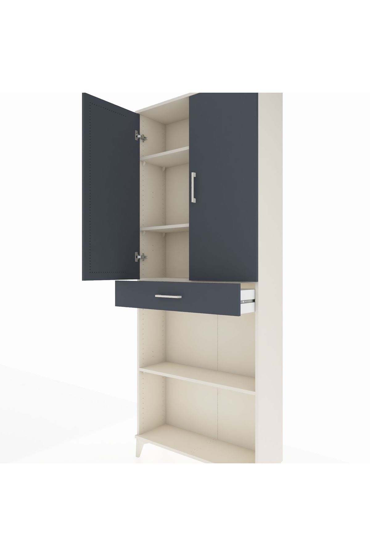 Arges Dolap 4 Raflı Tek Çekmeceli 2 Kapaklı 88x30x221 Aytaşı-Antrasit