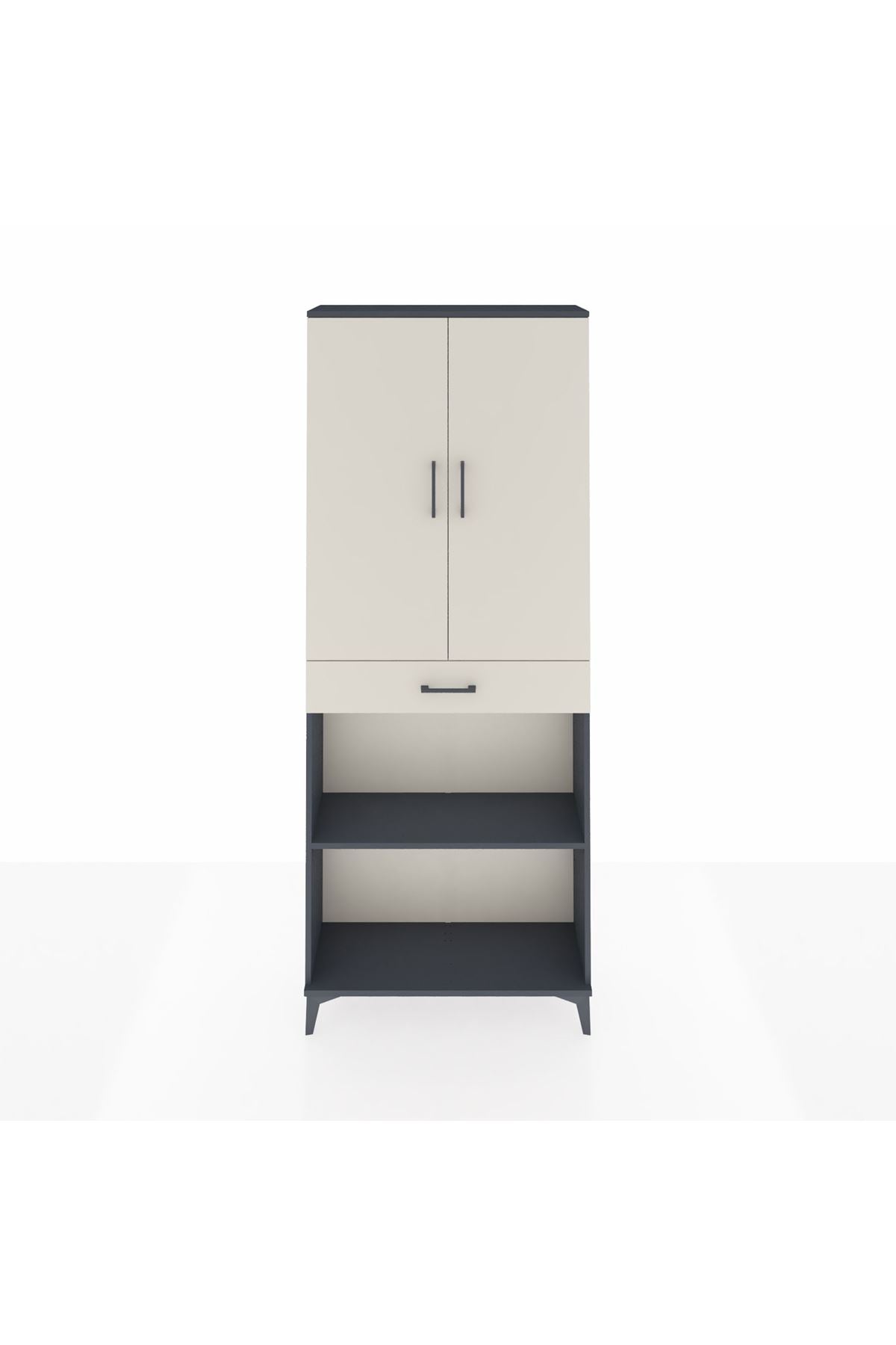 Arges Dolap 4 Raflı Tek Çekmeceli 2 Kapaklı 88x30x221 Antrasit-Aytaşı