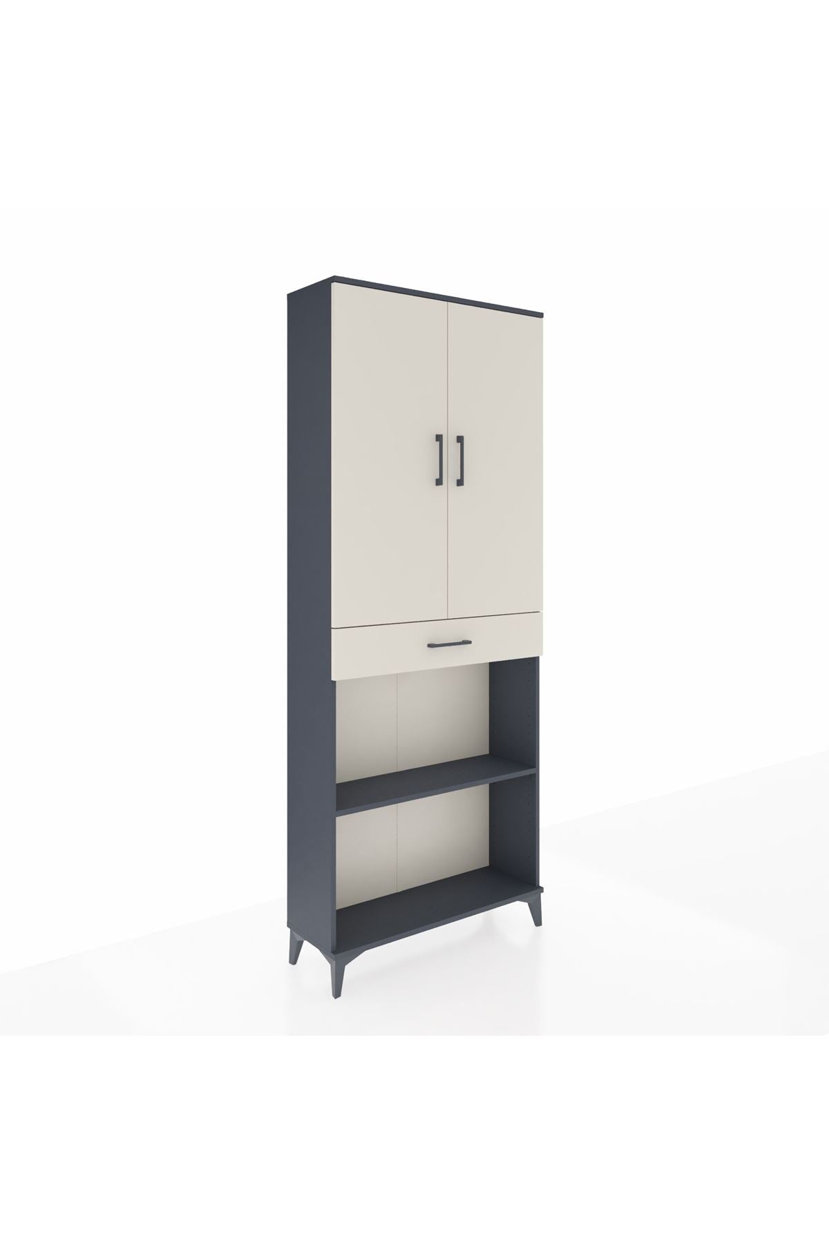 Arges Dolap 4 Raflı Tek Çekmeceli 2 Kapaklı 88x30x221 Antrasit-Aytaşı