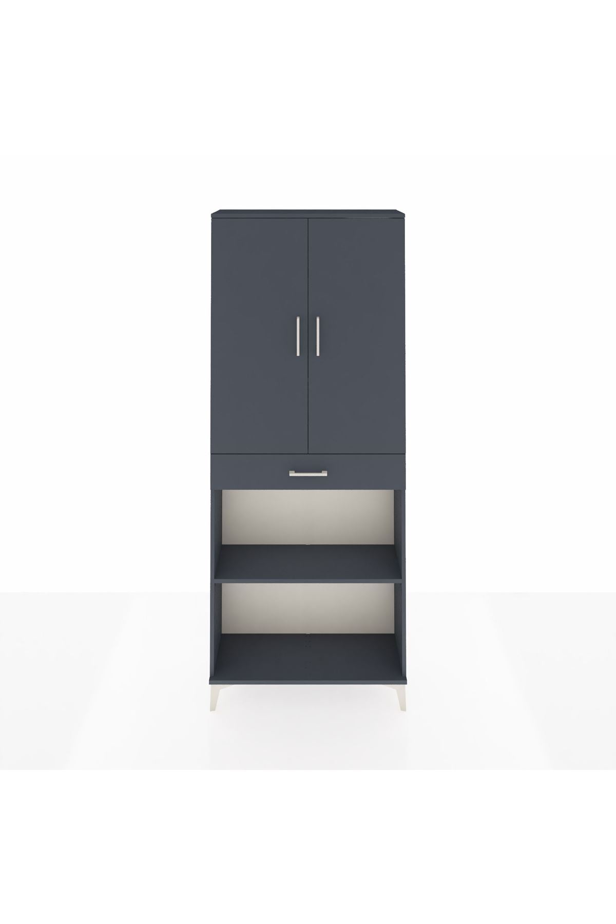 Arges Dolap 4 Raflı Tek Çekmeceli 2 Kapaklı 88x30x221 Antrasit-Antrasit