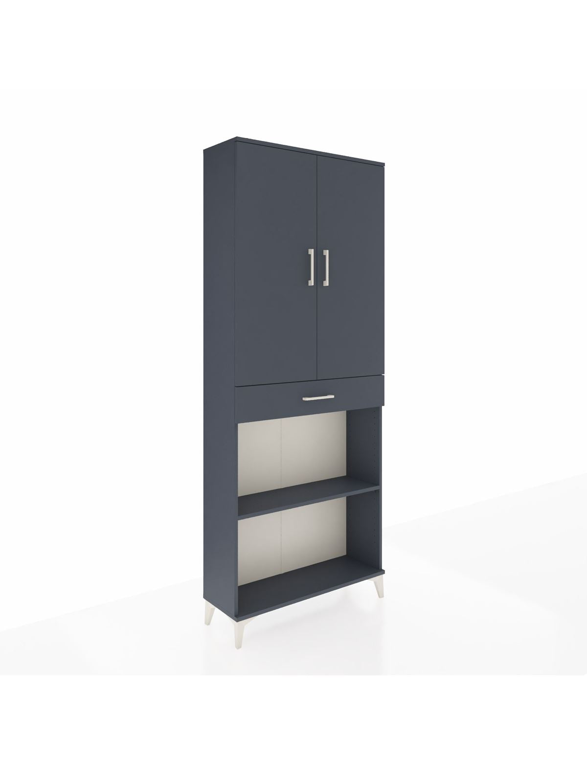 Arges Dolap 4 Raflı Tek Çekmeceli 2 Kapaklı 88x30x221 Antrasit-Antrasit