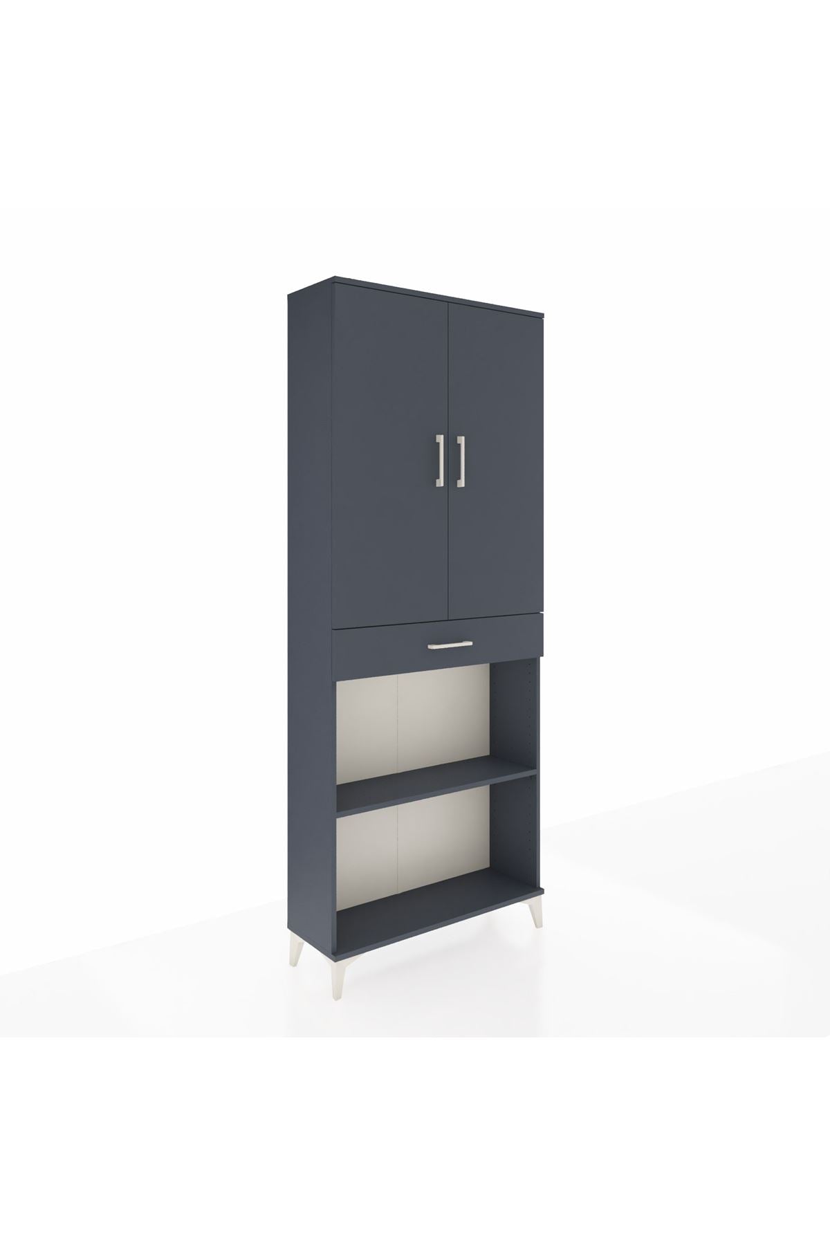 Arges Dolap 4 Raflı Tek Çekmeceli 2 Kapaklı 88x30x221 Antrasit-Antrasit