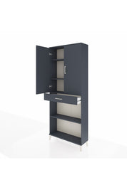 Arges Dolap 4 Raflı Tek Çekmeceli 2 Kapaklı 88x30x221 Antrasit-Antrasit