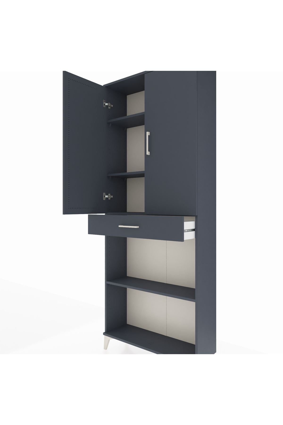 Arges Dolap 4 Raflı Tek Çekmeceli 2 Kapaklı 88x30x221 Antrasit-Antrasit