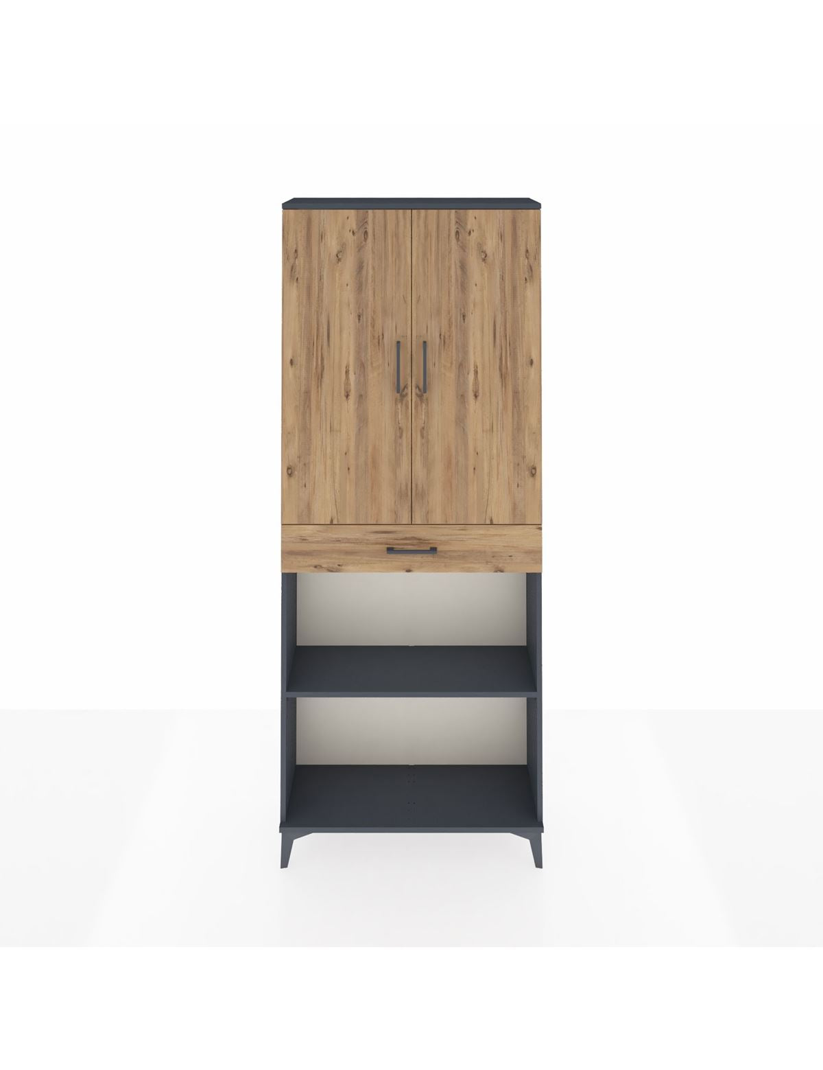 Arges Dolap 4 Raflı Tek Çekmeceli 2 Kapaklı 88x30x221 Antrasit-Çam