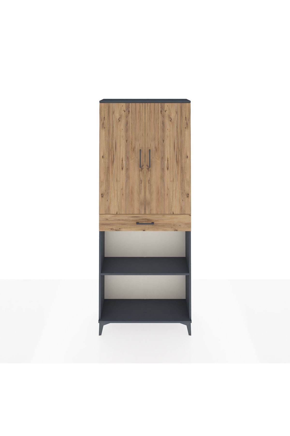 Arges Dolap 4 Raflı Tek Çekmeceli 2 Kapaklı 88x30x221 Antrasit-Çam