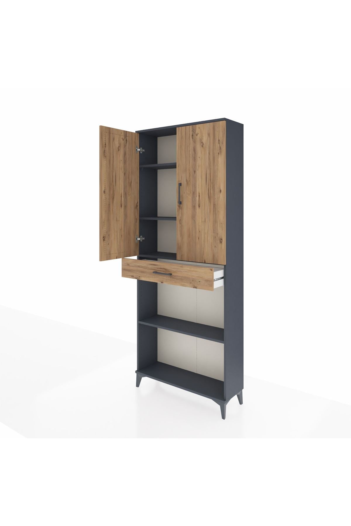 Arges Dolap 4 Raflı Tek Çekmeceli 2 Kapaklı 88x30x221 Antrasit-Çam