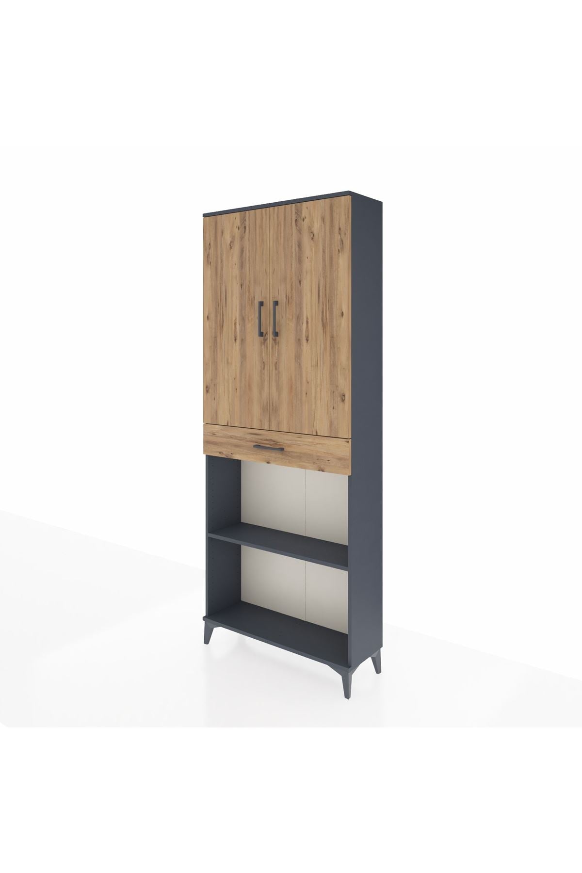 Arges Dolap 4 Raflı Tek Çekmeceli 2 Kapaklı 88x30x221 Antrasit-Çam