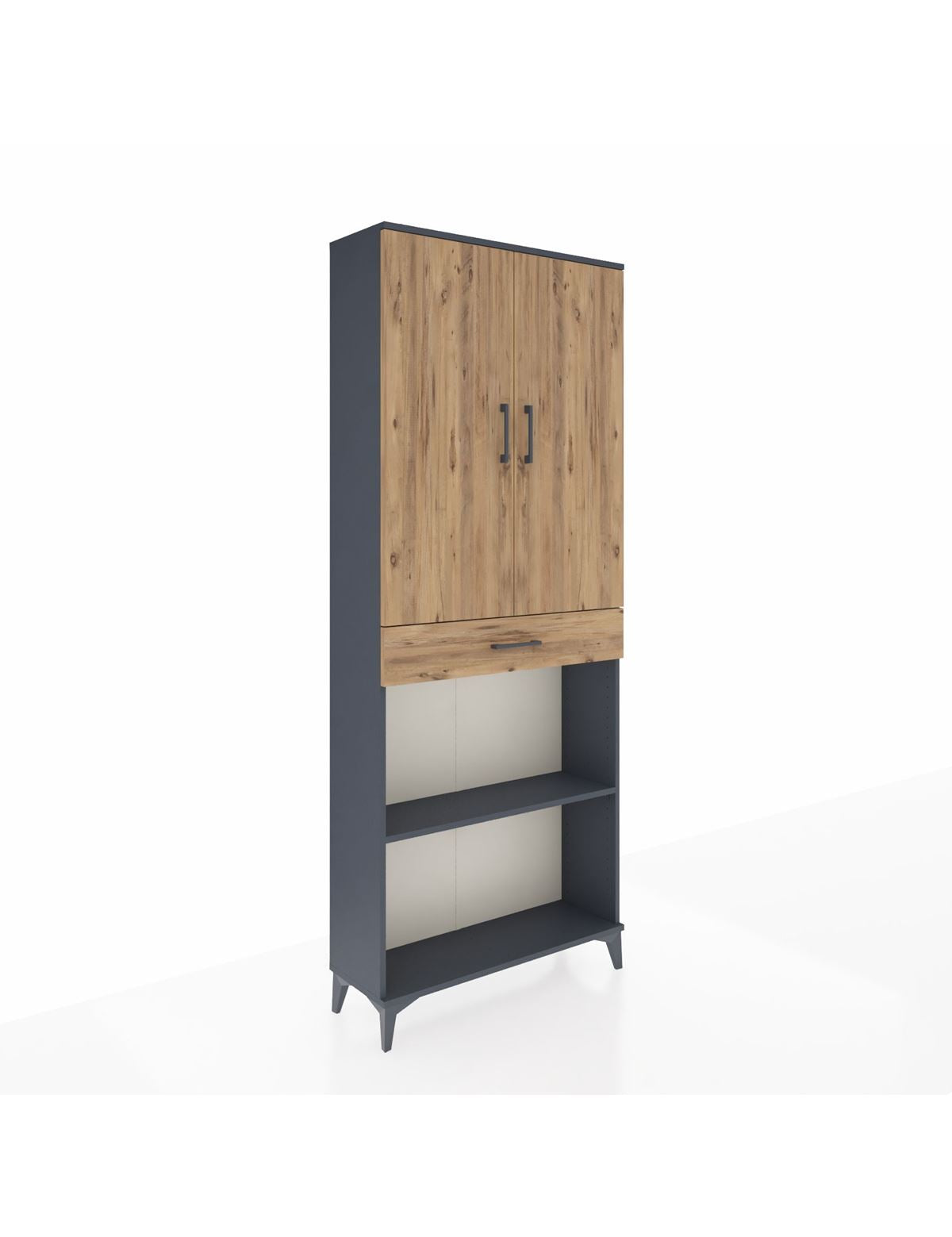 Arges Dolap 4 Raflı Tek Çekmeceli 2 Kapaklı 88x30x221 Antrasit-Çam