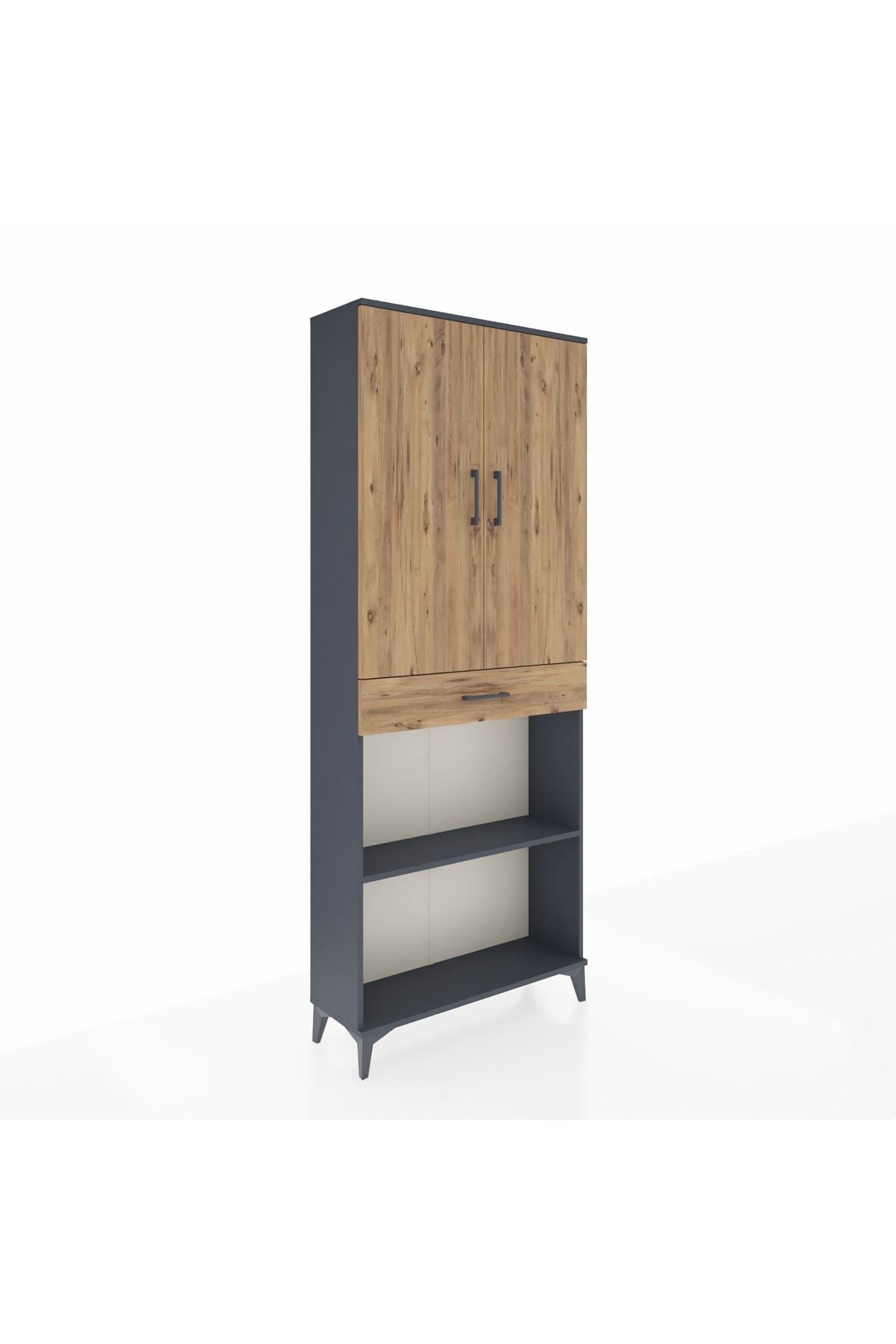 Arges Dolap 4 Raflı Tek Çekmeceli 2 Kapaklı 88x30x221 Antrasit-Çam