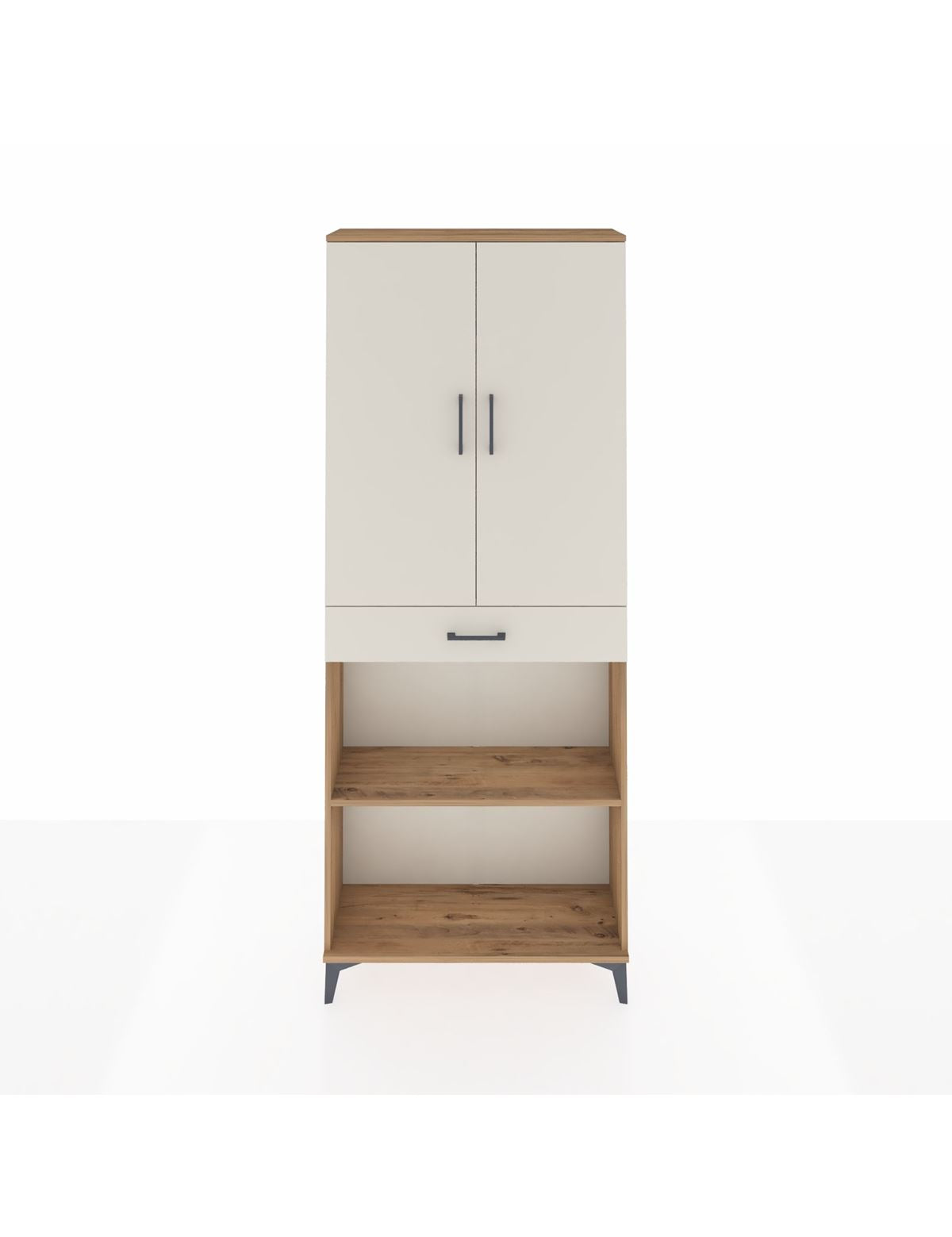 Arges Dolap 4 Raflı Tek Çekmeceli 2 Kapaklı 88x30x221 Çam-Aytaşı