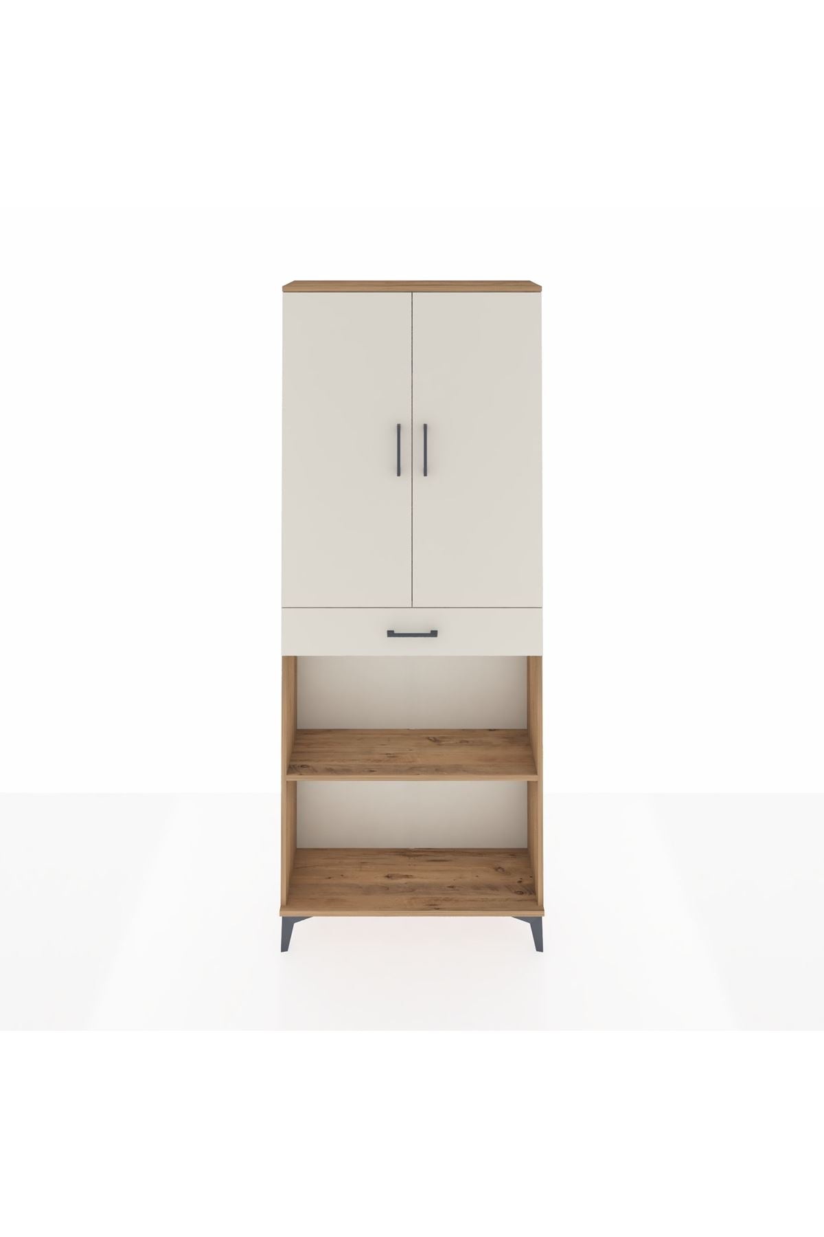 Arges Dolap 4 Raflı Tek Çekmeceli 2 Kapaklı 88x30x221 Çam-Aytaşı