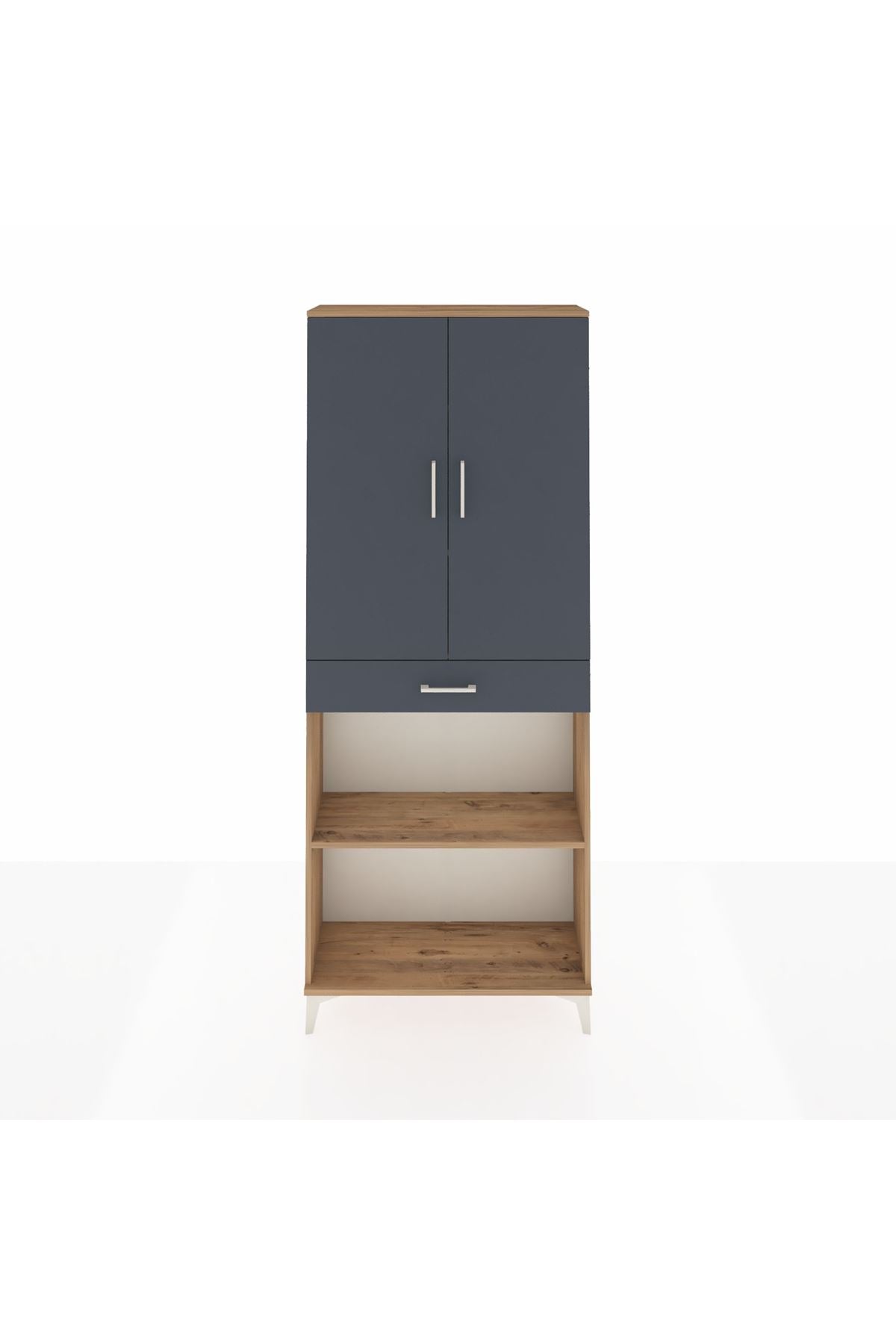 Arges Dolap 4 Raflı Tek Çekmeceli 2 Kapaklı 88x30x221 Çam-Antrasit