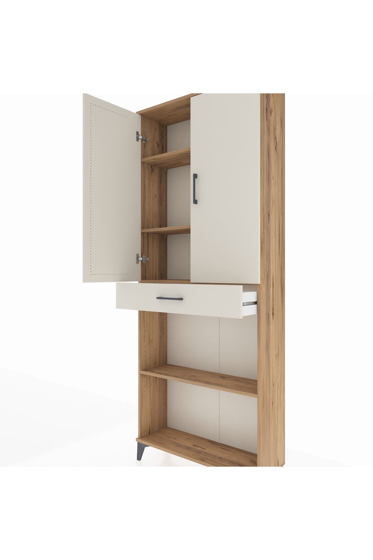 Arges Dolap 4 Raflı Tek Çekmeceli 2 Kapaklı 88x30x221 Çam-Aytaşı