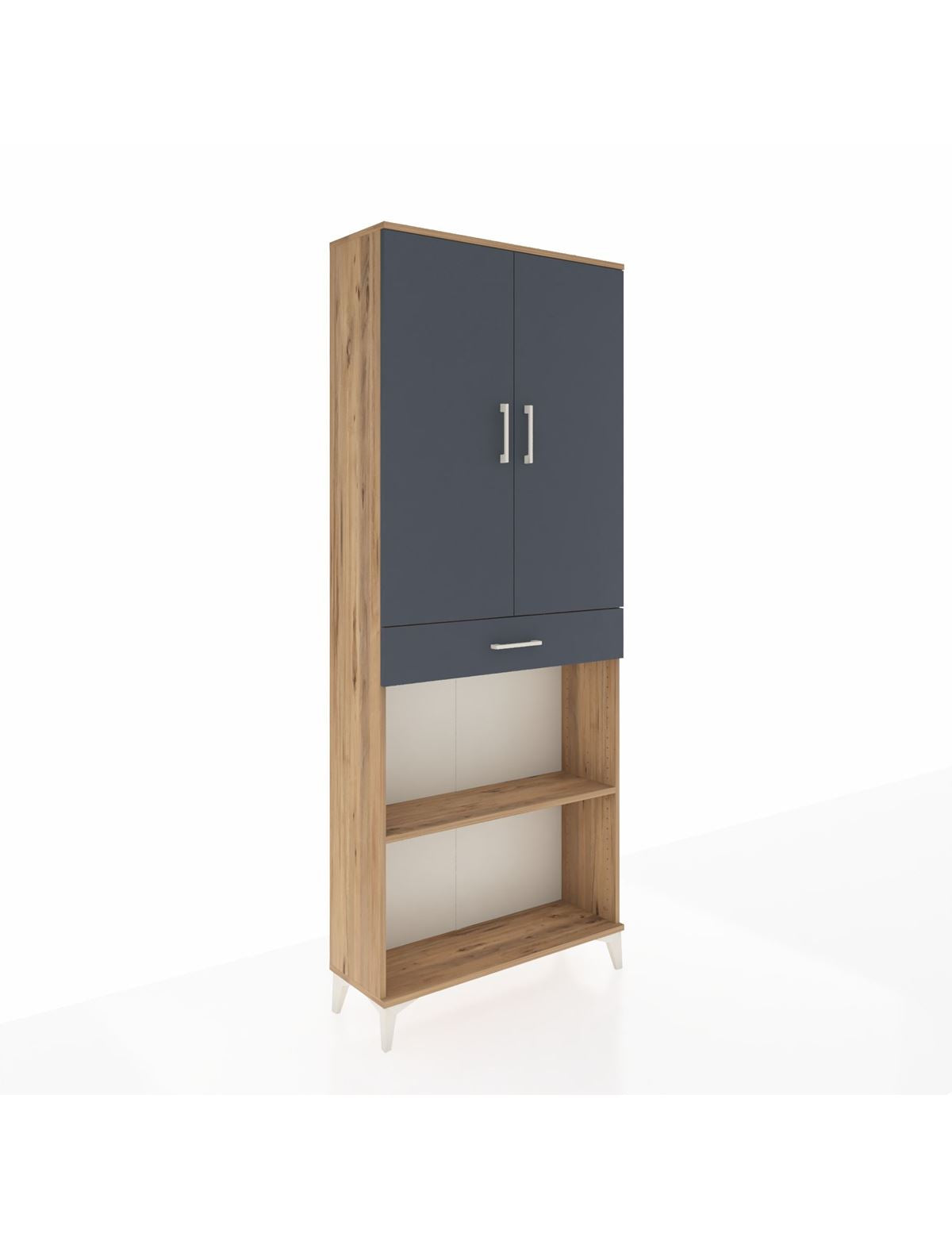 Arges Dolap 4 Raflı Tek Çekmeceli 2 Kapaklı 88x30x221 Çam-Antrasit