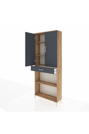 Arges Dolap 4 Raflı Tek Çekmeceli 2 Kapaklı 88x30x221 Çam-Antrasit