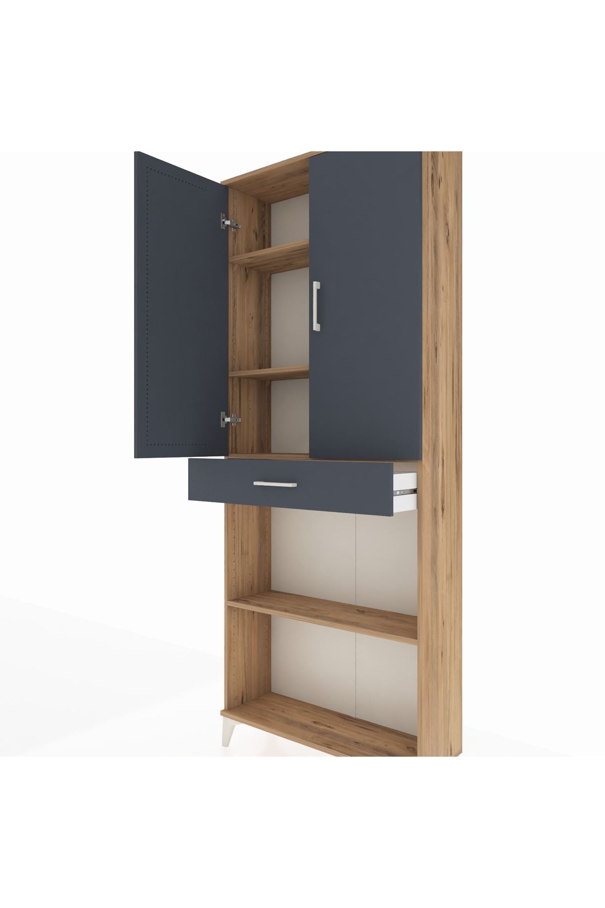 Arges Dolap 4 Raflı Tek Çekmeceli 2 Kapaklı 88x30x221 Çam-Antrasit