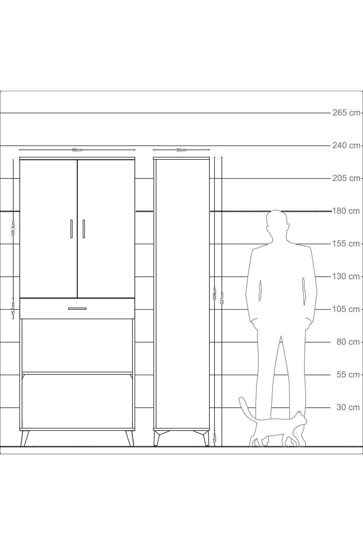 Arges Dolap 4 Raflı Tek Çekmeceli 2 Kapaklı 88x30x221 Çam-Antrasit