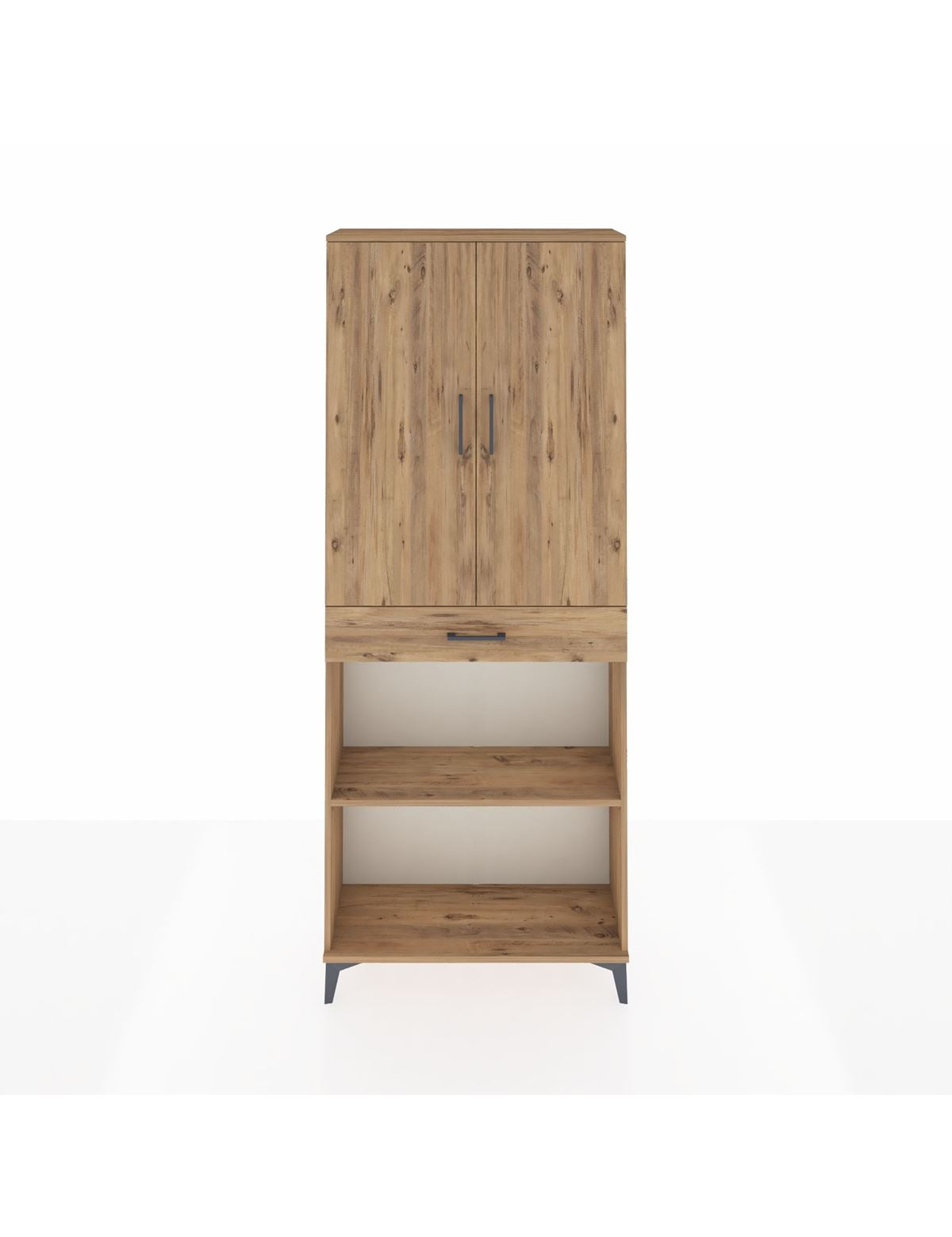 Arges Dolap 4 Raflı Tek Çekmeceli 2 Kapaklı 88x30x221 Çam-Çam