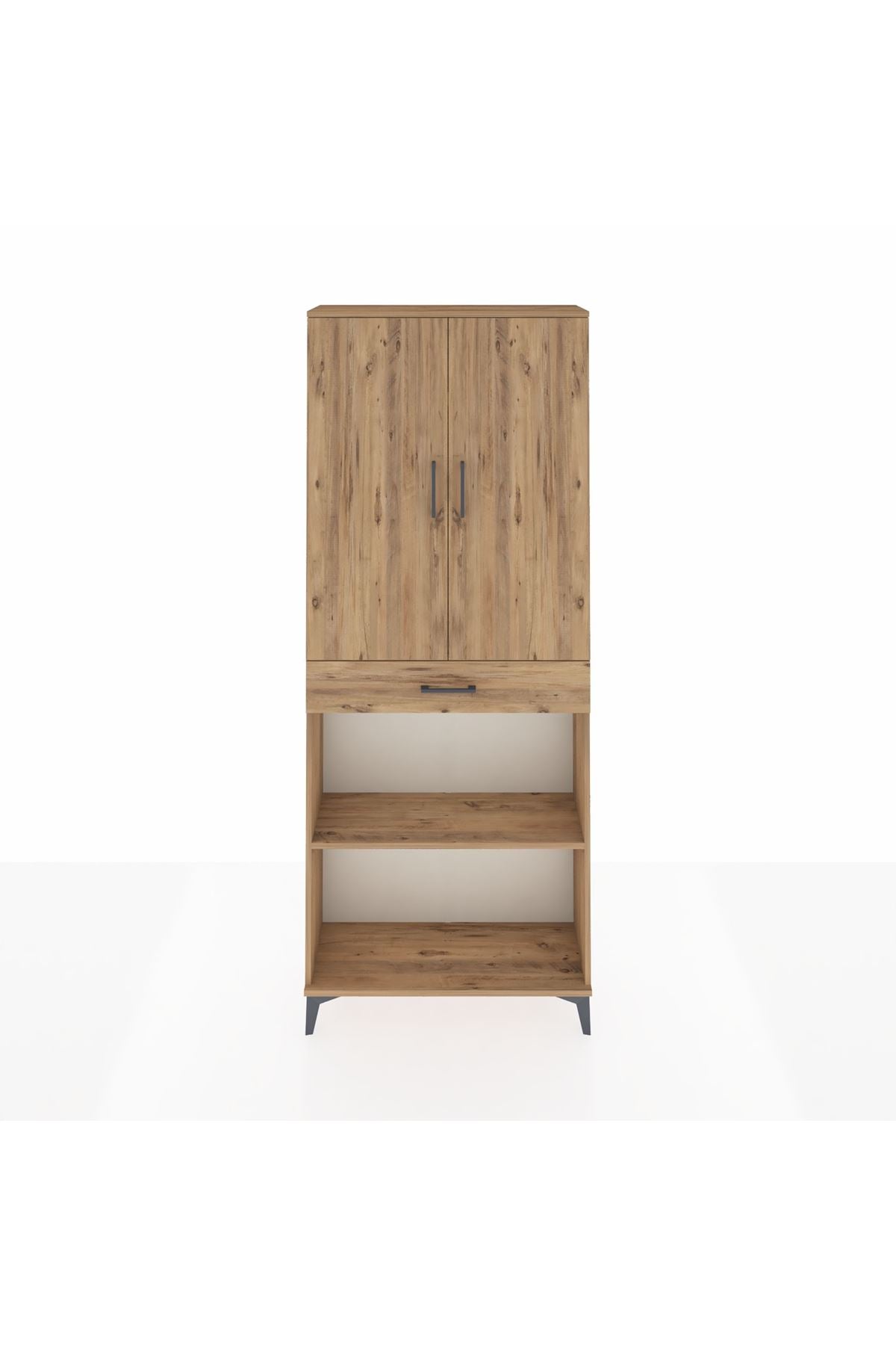 Arges Dolap 4 Raflı Tek Çekmeceli 2 Kapaklı 88x30x221 Çam-Çam