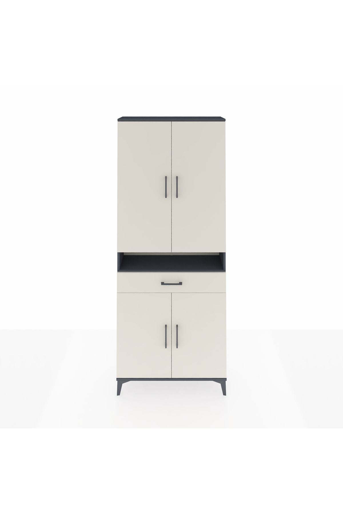 Arges Dolap 5 Raflı Tek Çekmeceli 4 Kapaklı 88x30x221 Antrasit-Aytaşı