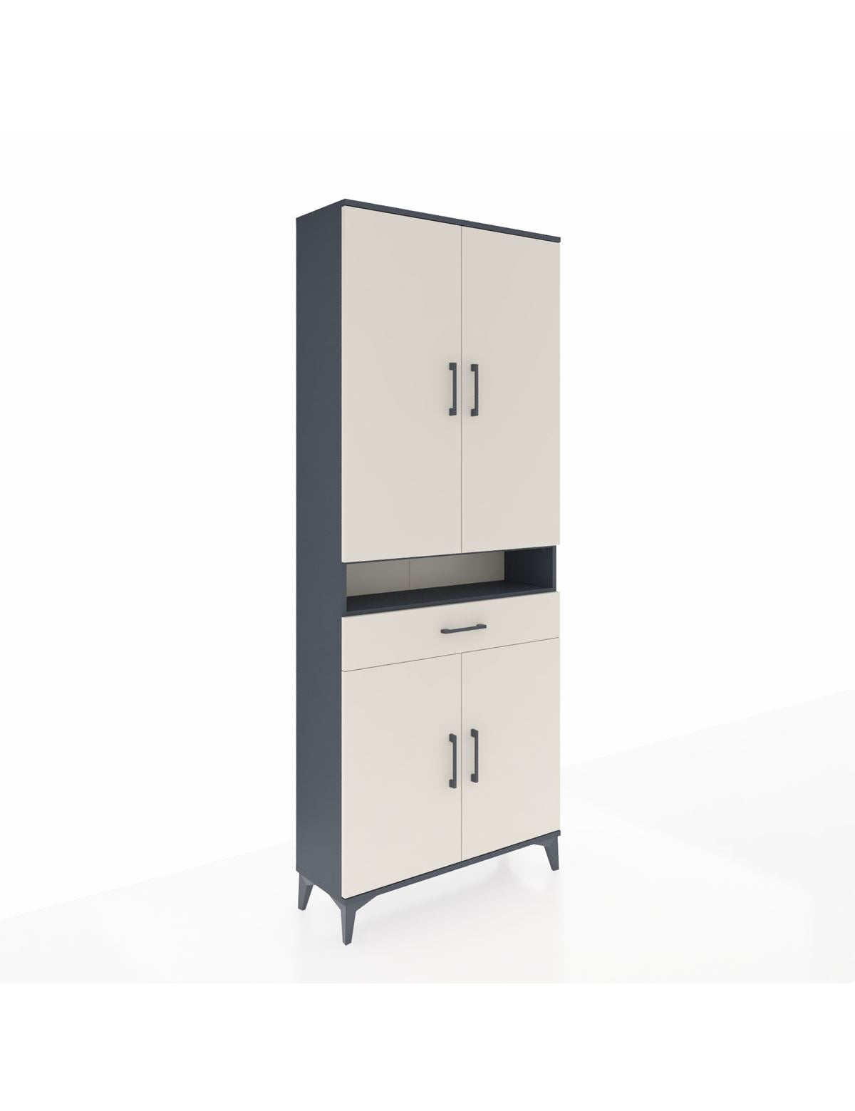 Arges Dolap 5 Raflı Tek Çekmeceli 4 Kapaklı 88x30x221 Antrasit-Aytaşı