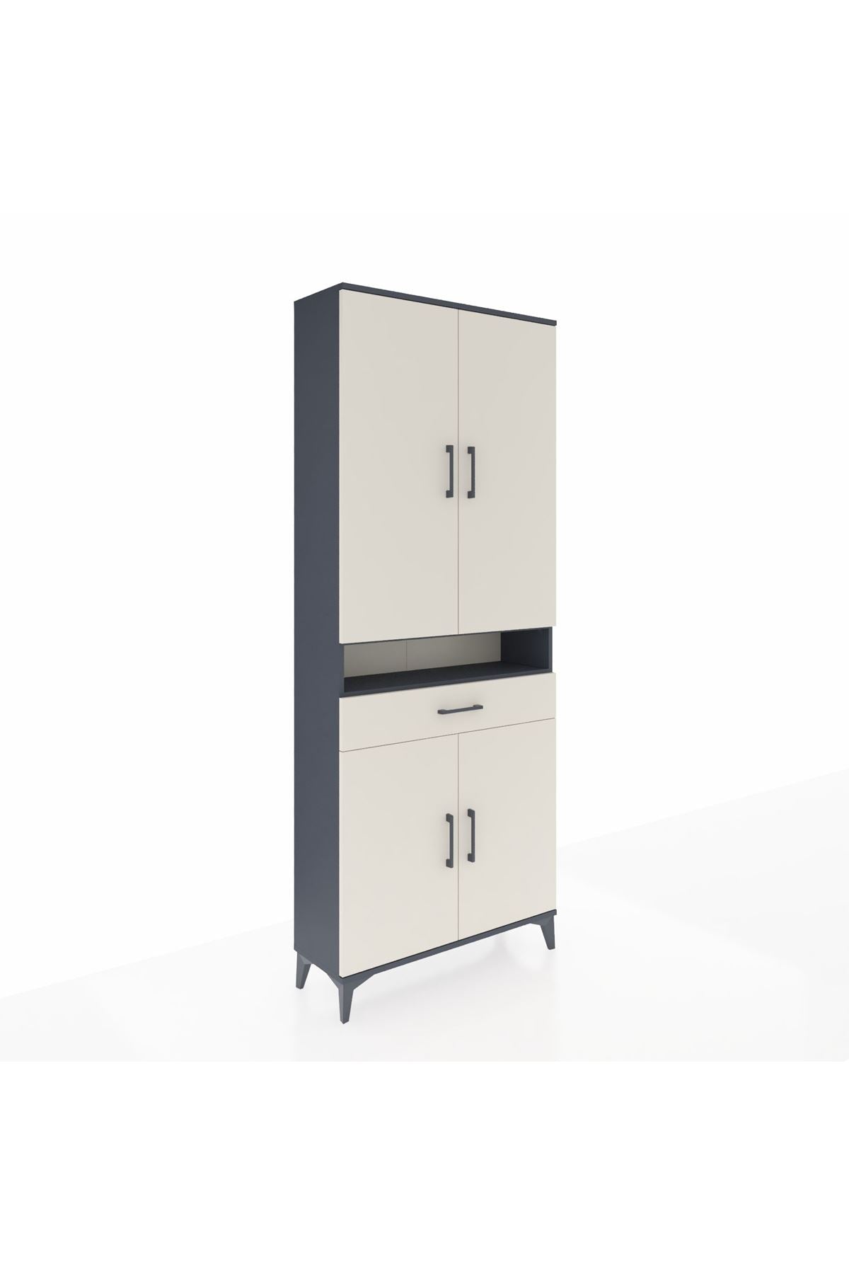 Arges Dolap 5 Raflı Tek Çekmeceli 4 Kapaklı 88x30x221 Antrasit-Aytaşı