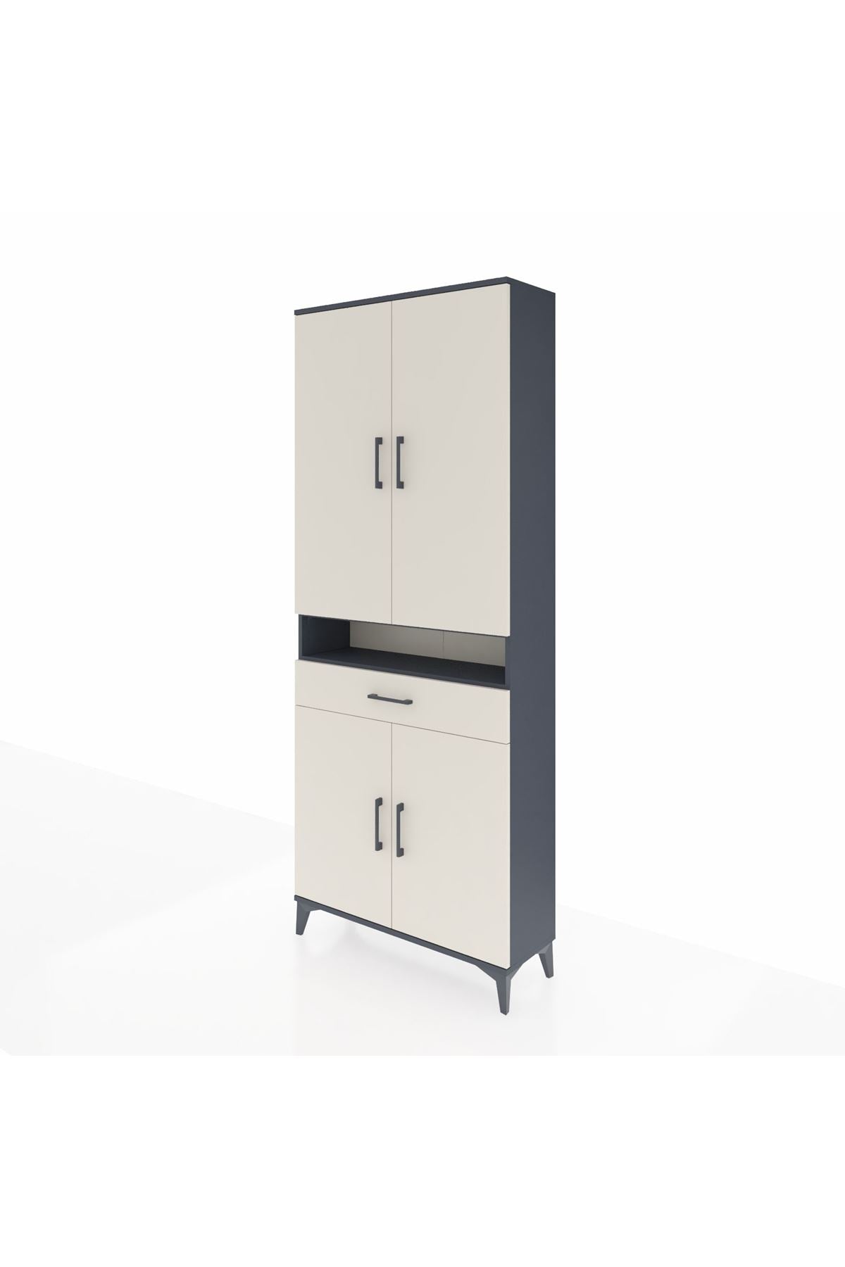 Arges Dolap 5 Raflı Tek Çekmeceli 4 Kapaklı 88x30x221 Antrasit-Aytaşı