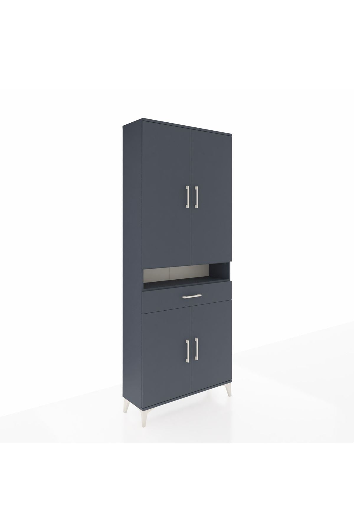 Arges Dolap 5 Raflı Tek Çekmeceli 4 Kapaklı 88x30x221 Antrasit-Antrasit