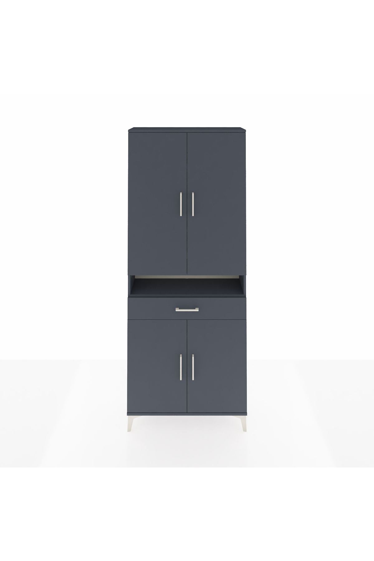 Arges Dolap 5 Raflı Tek Çekmeceli 4 Kapaklı 88x30x221 Antrasit-Antrasit